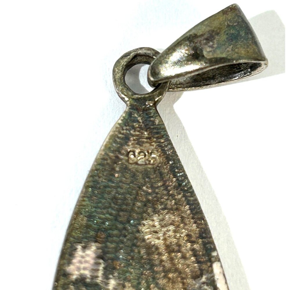 Vintage Sterling Silver & Pink Mother Of Pearl Teardrop Pendant 2” - Picture 5 of 6